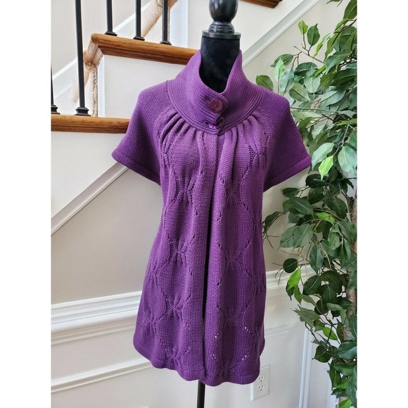 Kasper Women's Purple Acrylic Short Sleeve High Neck Knit Sweater Size X-Large - Picture 1 of 9